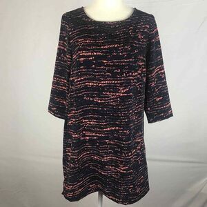 BCBGeneration Dress Womens Extra Small Navy Coral Mini Shift 3/4 Sleeves Keyhole